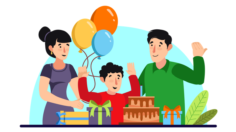 Parents celebrating birthday of kid  Illustration