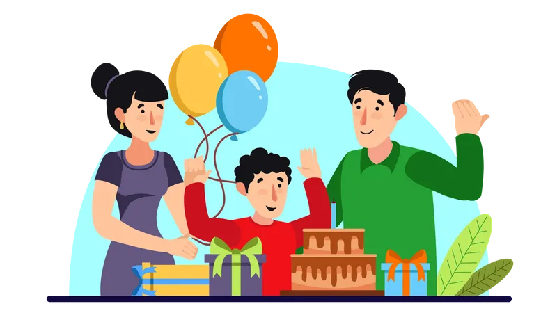 Parents celebrating birthday of kid  Illustration