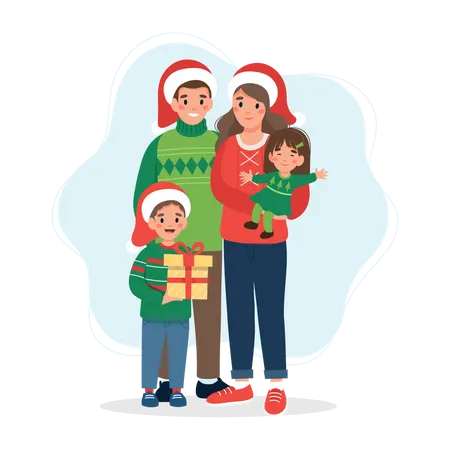 Parents celebrating Christmas with their kids Illustration