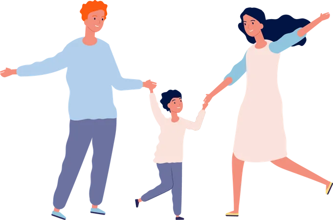 Parents dancing with kid Illustration