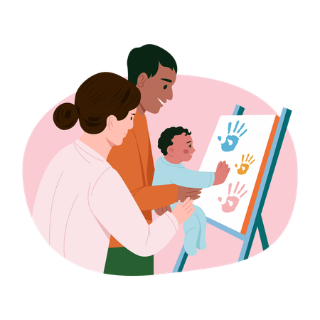 Parents doing handprint keepsakes  Illustration