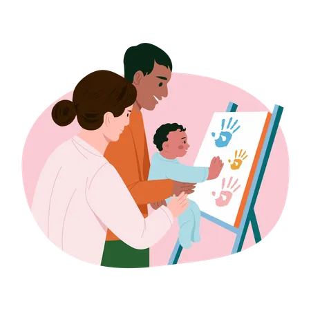 Parents doing handprint keepsakes  Illustration