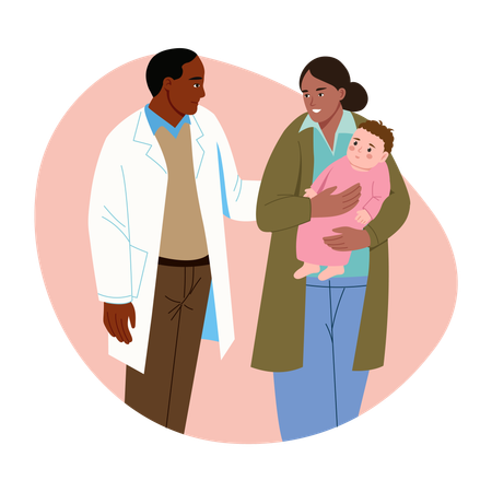 Les parents emmènent leur bébé pour un examen médical  Illustration