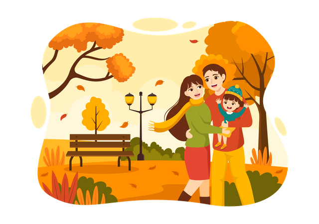 Parents enjoying with kid in park  Illustration
