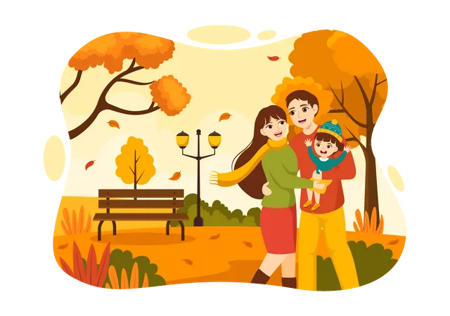 Parents enjoying with kid in park  Illustration