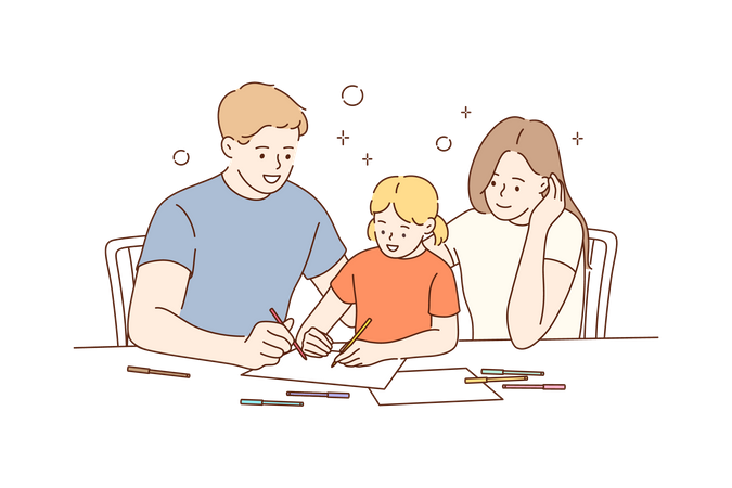 Parents enseignant à un enfant  Illustration