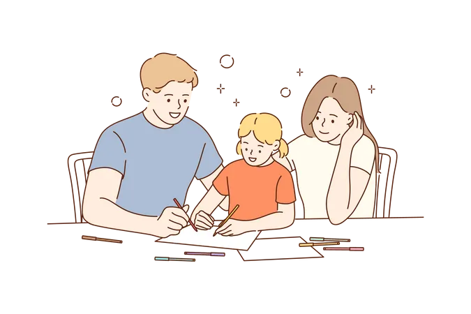 Parents enseignant à un enfant  Illustration
