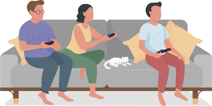Parents et adolescents se détendant avec un jeu vidéo  Illustration