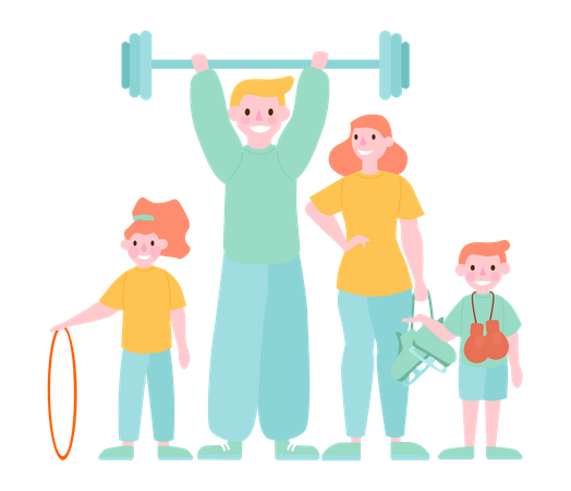 Parents et enfants faisant de la gymnastique et de l'entraînement  Illustration