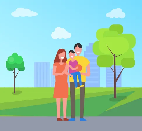 Parents et fils dans le parc de la ville  Illustration