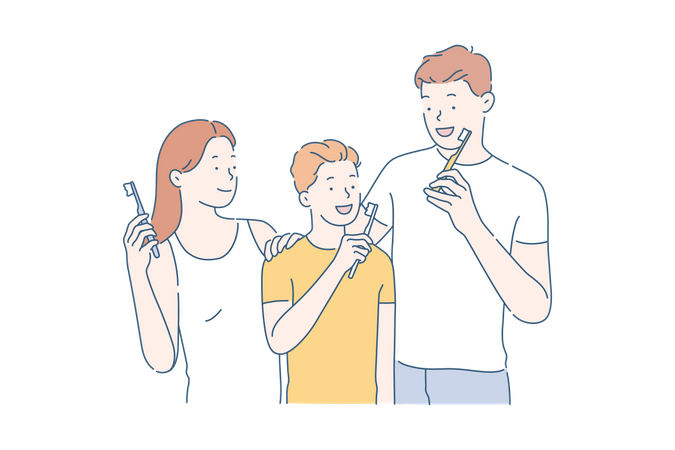 Parents et fils se brossant ensemble  Illustration