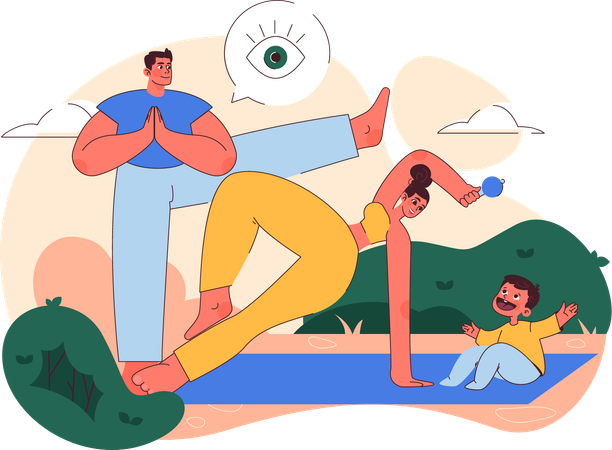 Parents faisant du yoga dans le parc  Illustration