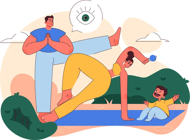 Parents faisant du yoga dans le parc  Illustration