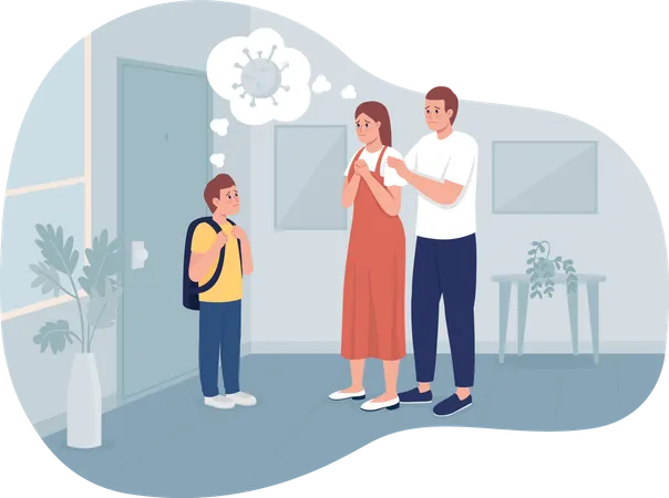 Parents feeling anxious about kid having coronavirus infection  Illustration