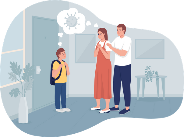 Parents feeling anxious about kid having coronavirus infection  Illustration