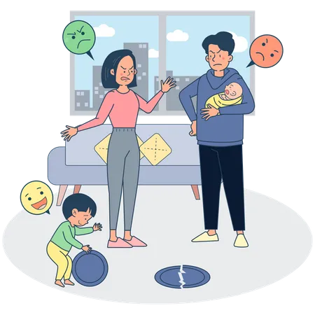 Parents fighting in front of kid Illustration