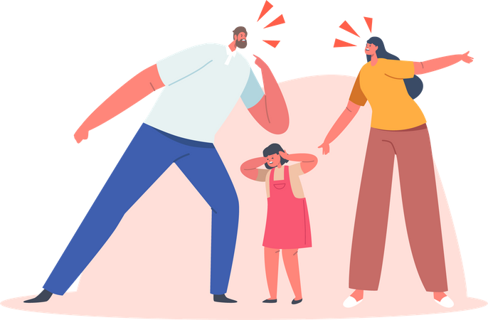 Parents fighting while child suffering Illustration