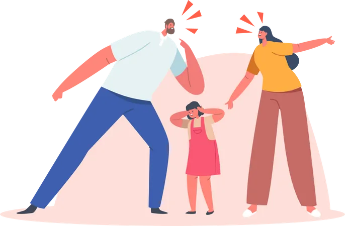 Parents fighting while child suffering  Illustration