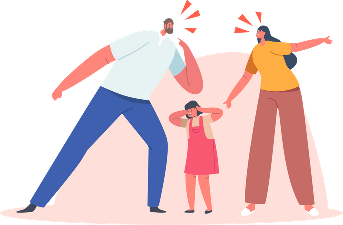 Parents fighting while child suffering  Illustration