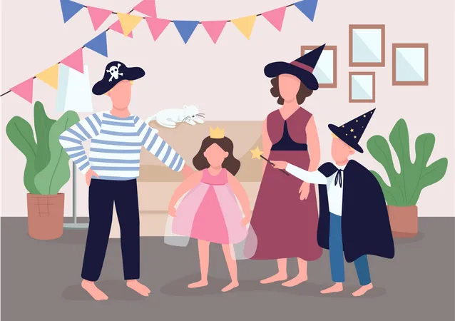 Parents get kids ready for Halloween  Illustration