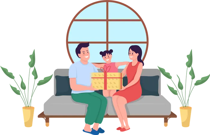 Parents giving gift to daughter Illustration