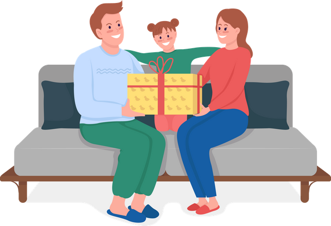 Parents giving gift to kid Illustration