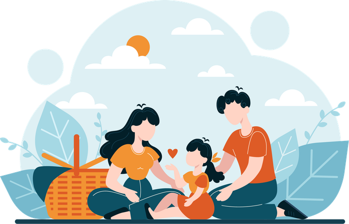 Parents going for picnic with daughter  Illustration