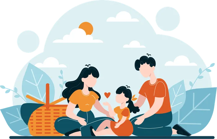 Parents going for picnic with daughter  Illustration