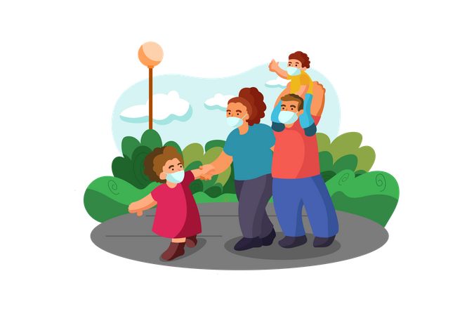 Parents going to garden with their children Illustration