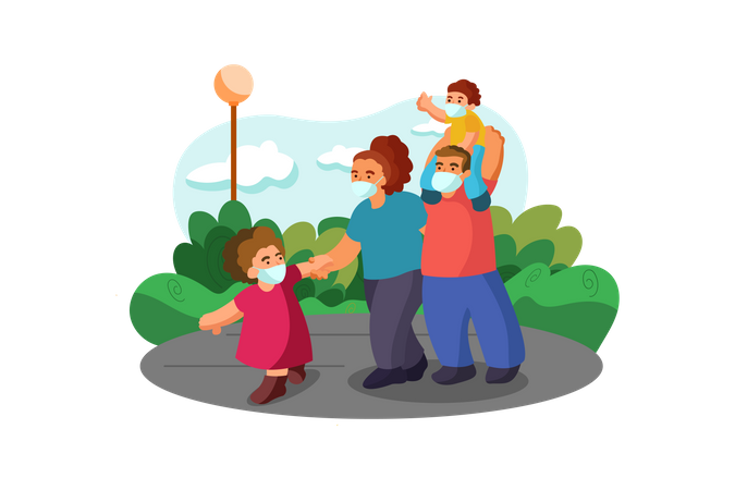 Parents going to garden with their children  Illustration