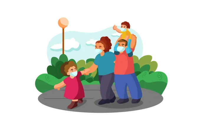 Parents going to garden with their children  Illustration