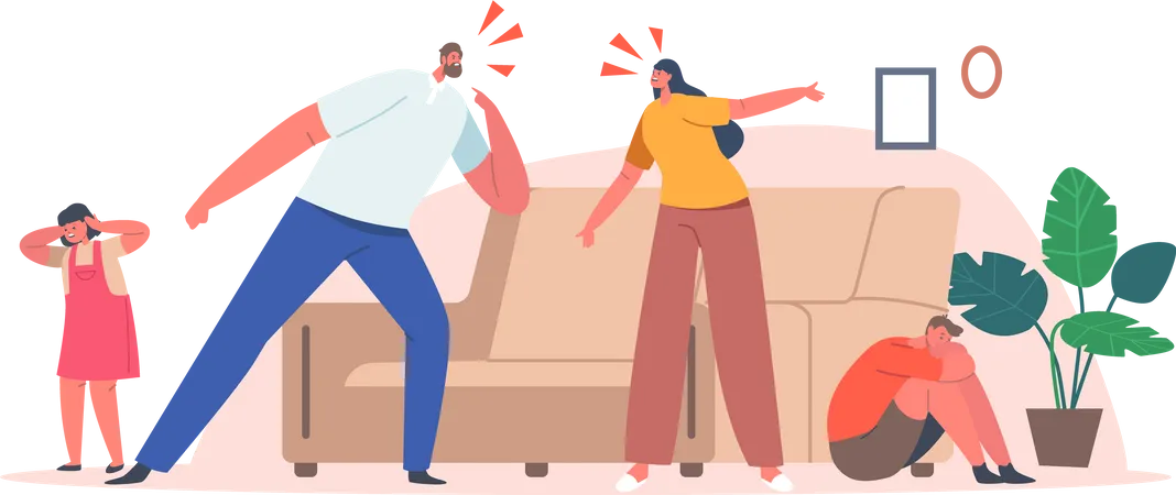 Parents having argument while kids are suffering Illustration