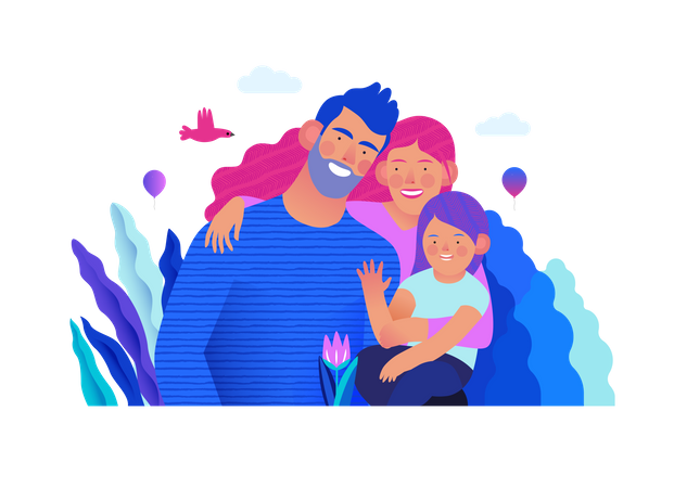 Heureux parents avec une petite fille  Illustration