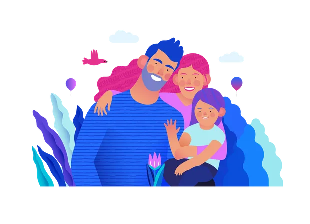 Heureux parents avec une petite fille  Illustration