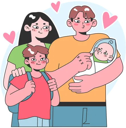 Parents holding newborn baby  Illustration