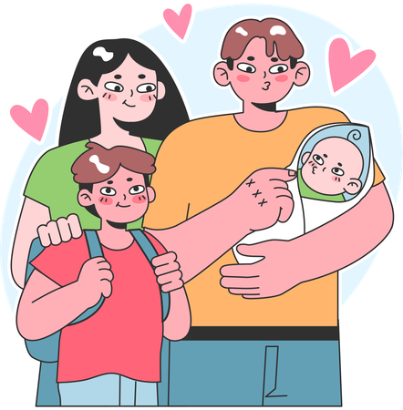 Parents holding newborn baby  Illustration