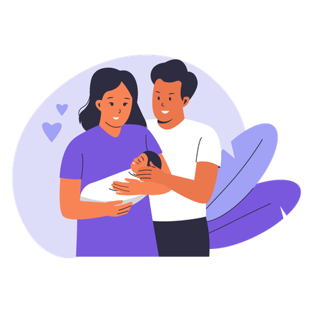 Parents holding their newborn baby  Illustration