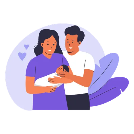 Parents holding their newborn baby  Illustration