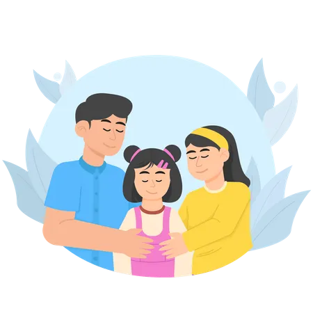 Parents Hugging Daughter  Illustration