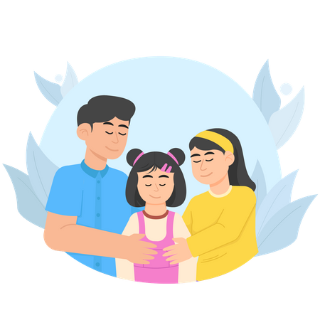 Parents Hugging Daughter  Illustration