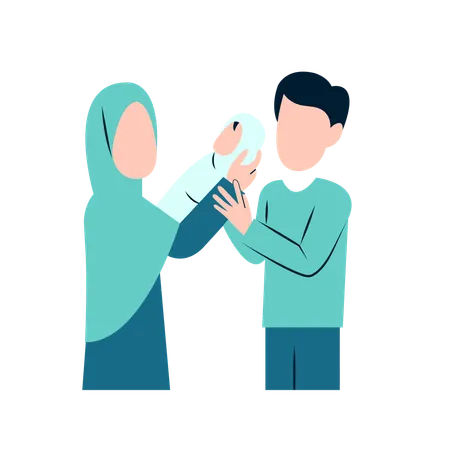 Parents islamiques avec bébé nouveau-né  Illustration