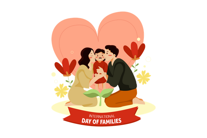 Parents kissing to child  Illustration