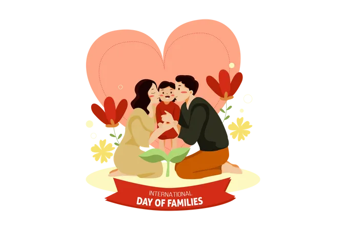 Parents kissing to child  Illustration