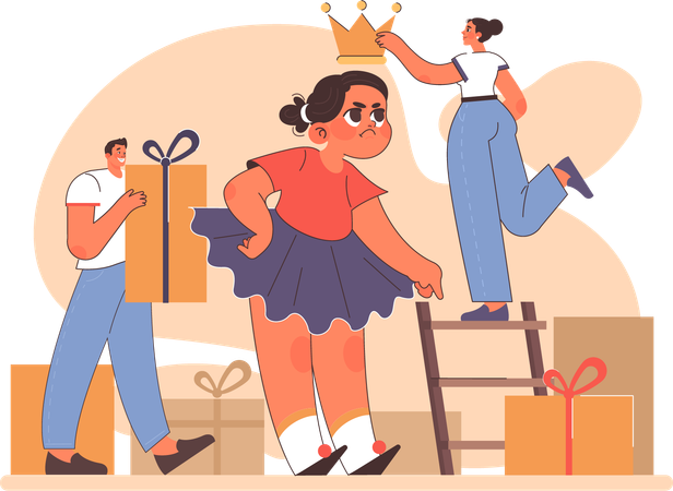 Parents pampering daughter  Illustration