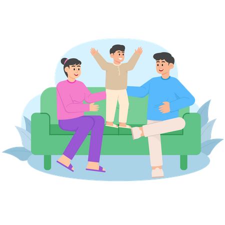 Parents Playing With Children On Chairs  Illustration