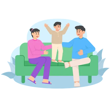 Parents Playing With Children On Chairs  Illustration