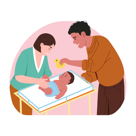 Parents playing with infant  Illustration