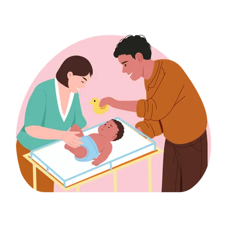Parents playing with infant  Illustration
