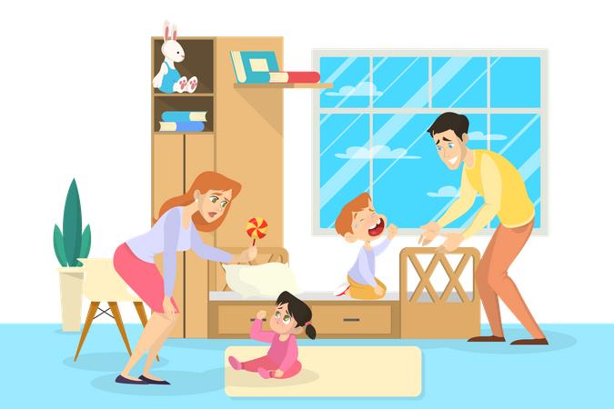 Parents playing with kids Illustration