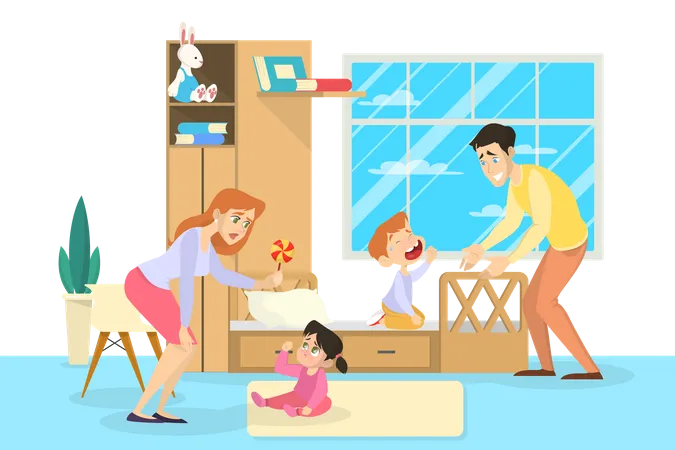 Parents playing with kids Illustration